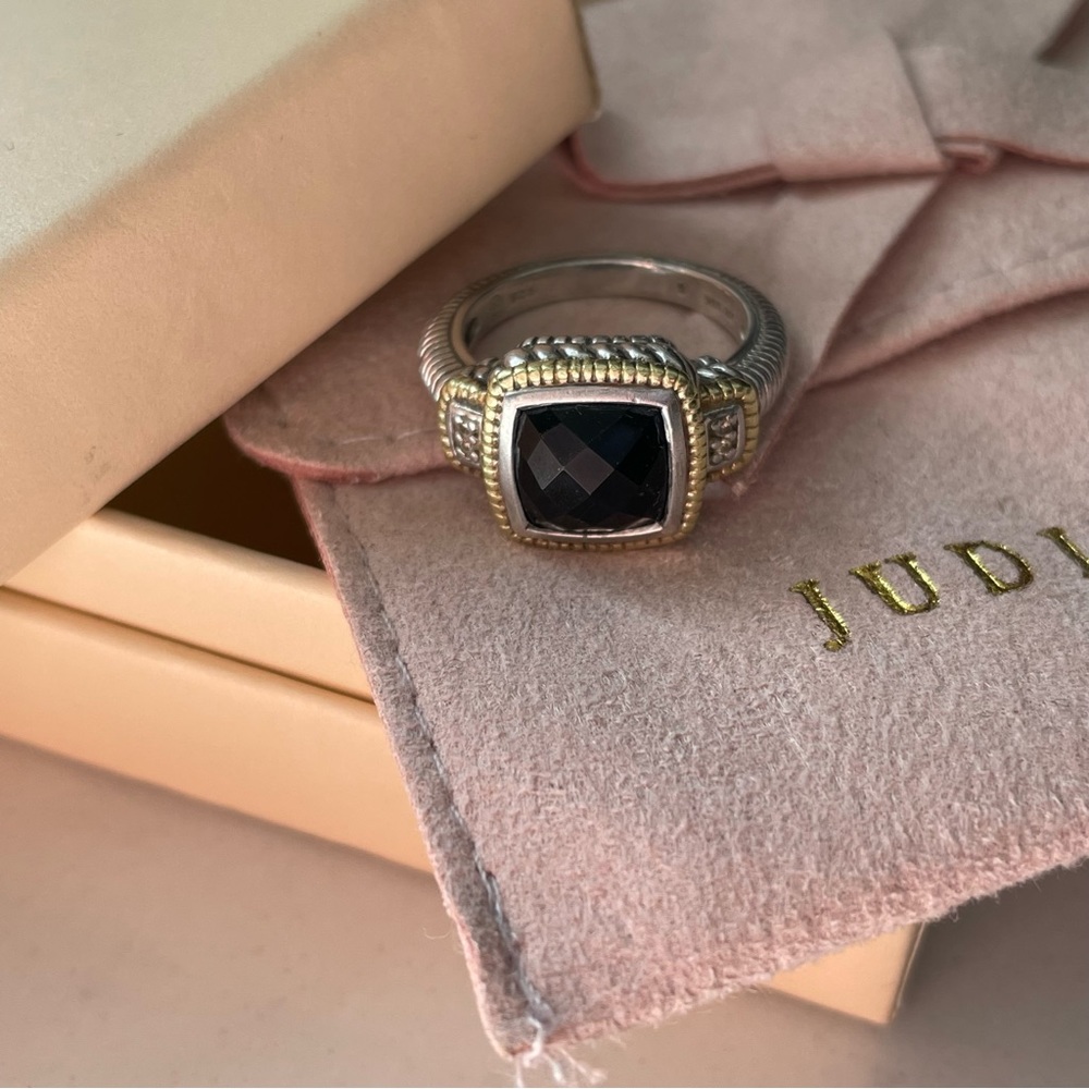 Authentic Judith Ripka Diamond, Gold and Silver Cocktail Ring
